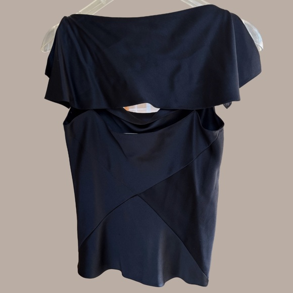 PETER SOM 100% Silk Black Strap Caplet Blouse 4 - Picture 1 of 5